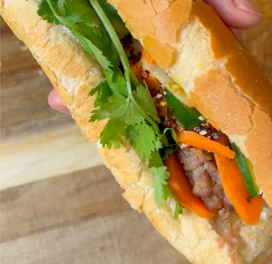 Grilled Pork Chili Crunch Banh Mi